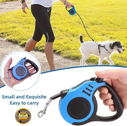 Retractable Dog Leash for Medium & Small Dogs & Cats - 16.5FT Tangle Free Heavy Duty Walking Leash with Anti Slip Handle, Pause & Lock Strong Nylon Tape, Blue