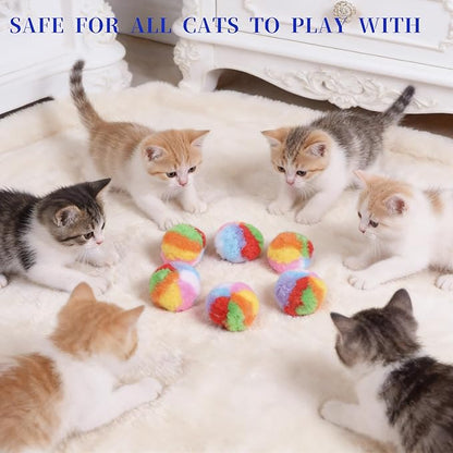 30 Pcs Soft Plush Cat Ball, 1.8 inch Rainbow Colorful Kitty Fuzzy Puff Pom Pom Balls Fun Kitten Quiet Play Kicker Exercise Chasing Toys for Pet Interactive