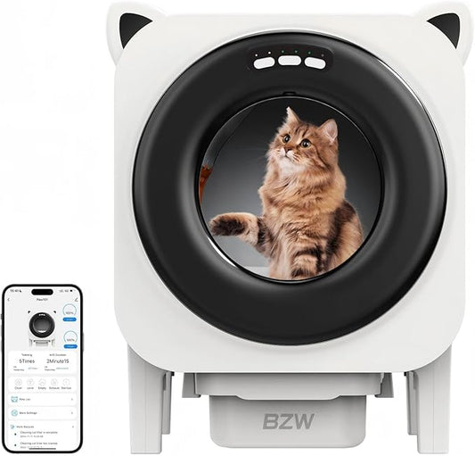 BZW Self Cleaning Litter-Box for Multiple Cats with 76L Large Capacity,Automatic Litter Box with App Control and Safety Sensors Protection (Black)