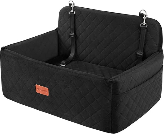 HEGGCOOE Dog Car Seat for Medium/Large Dogs, Pet Booster Seat for Under 55 lbs or 2 Small Dogs, Detachable & Washable Dog Car Bed for Backseat with 2 Safety Leashes(Black)