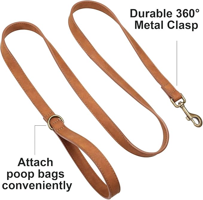Didog Stylish PU Leather Dog Leash for Small Dogs, Easy to Clean 5ft Small Dog Leash with Metal Tangle-Free Clip, Fashionable and Elegant for Walking, Running and Training,Light Brown, S