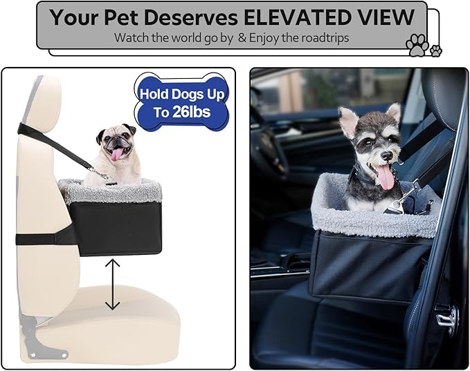 Dog Car Seat for Small Pets Under 20lbs, Booster Seat with Metal Frame, Double-Layer Oxford Fabric, Safety Leash for Dogs and Cats