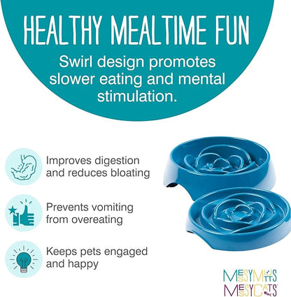 Messy Mutts Interactive Slow Feeder | Puzzle Slow Feeder Dog or Cat Bowl | Enrichment Food Dish to Slow Eating, Prevent Bloating | 8” x 1.3” | 1.75 Cup | Blue