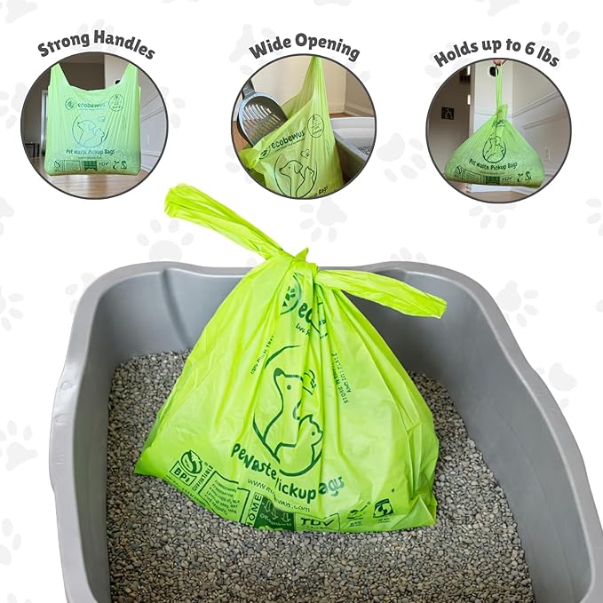 100% Compostable XL Pet Waste Bag (120 ct.) Plant-Based Biodegradable Cat Litter Poop Bags Doggy Poop Bags with Handles Compost Liners US BPI ASTM D6400 & OK Compost Home Certified (120 ct)