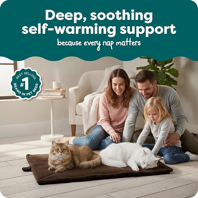 FurHaven ThermaNAP Self Warming Cat Mat, Dog Bed for Crates with Self-Warming Technology for Cozy Rest, Fully Machine Washable, Large, Plush Faux Fur, Espresso