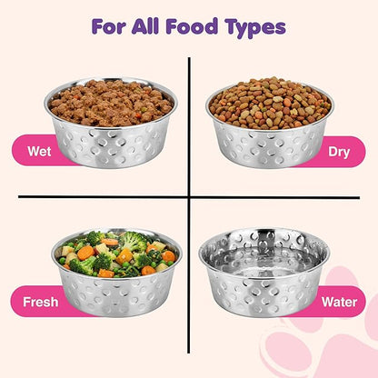 Heavy Gauge Stainless Steel Dog Bowls | Cat Bowls (Pack of 2) - Anti Skid Dog Water Bowl | Cat Water Bowl - Dishwasher Safe - 40 Oz - 1200 ml - 17 cm Diameter (Elegant Candy Dots)