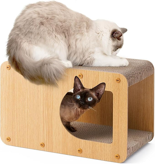 EHEYCIGA Cardboard Cat Scratcher House, 17-Inch Corrugated Cat Scratcher for Indoor Cats, Kitten Scratching Board Pad, Brown