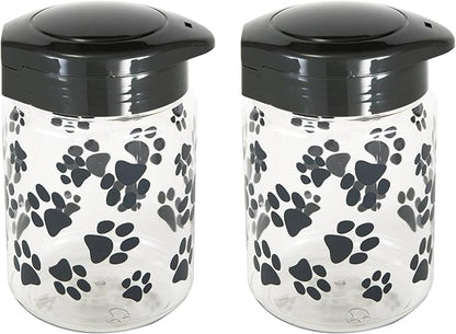 Lixit® Dog Treat Plastic Jar - Airtight Food and Treat Storage Jars for Dogs, Cats, Small Animals and Birds - Made in USA (Paw Prints - Gray, 64 Ounce (Pack of 2))