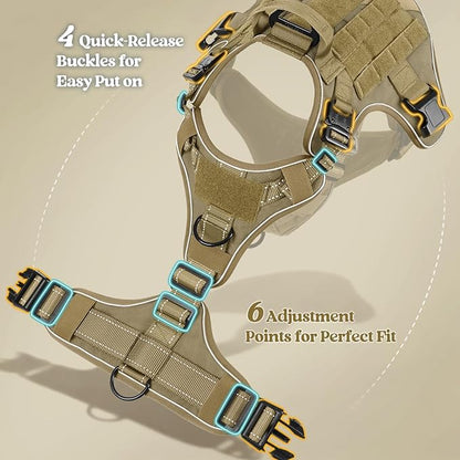 rabbitgoo Tactical Dog Harness Small Sized, No Pull Upgraded Reflective Heavy Duty Molle Vest with Handle, Adjustable Military Service Dog Vest for Walking Hiking Training, Brown, S