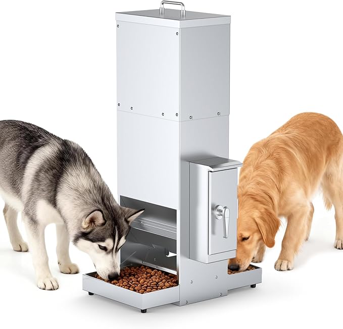 35L Automatic Dog Feeder for Two Large Dog or Cat Stainless Steel Pet Feeder with Timer,Feeding Schedule, Wall-Mountable, 2 Extra-Large Tray for Large Pet