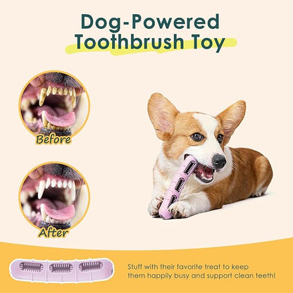 Bite and Brush Dog Chew Toy–Stuffable Rubber Puppy Teething Toy with Bristles for Teeth Cleaning, Tough Interactive Small Dog Toy Keeps Them Busy,Perfect for Teething & Training (Upgraded 3.0 - Pink)