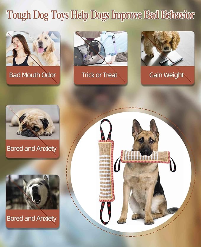 Clysoru Dog Tug Toy Tough Jute Bite Pillow Lasting Training Equipment Puppy to Large Dogs Interactive for Large and Small