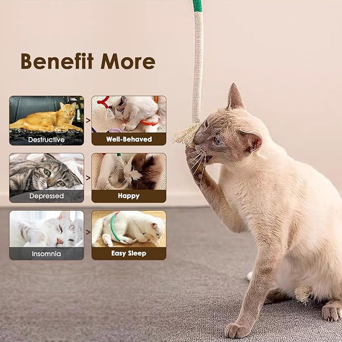 3 PCS Cotton Rope Cat Toys with 3 Pack Catnip for Indoor Cats, Interactive Cat Rope Toys with Silvervine Fruit for Cats and Kittens, Handmade Pet Chew Toys for Teeth Cleaning