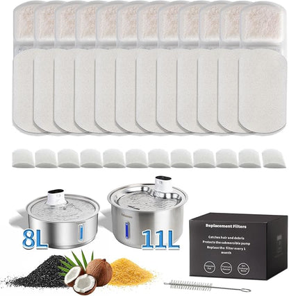 Smart Dog Water Fountain for Large Pets,11L/8L Stainless Steel Bowl Triple Filtration, Great for Large Dogs Cats and Multi-Pet Home (12Set Filters for 11L/8L Battery Dog Fountain)