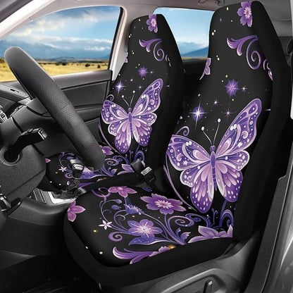 Dreaweet Car Seat Covers Front Seats Purple Butterfly Car Accessories for Women Interior 2 Piece Washable Universal High Back Bucket Seat Covers for Cars SUV Sedan