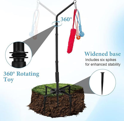 Tether Outdoor War Dog Toy with 3 Chew Rope, Adjustable Height Tug Dog Flirt Pole for Dog Self-Play in Yard, Park and Playground