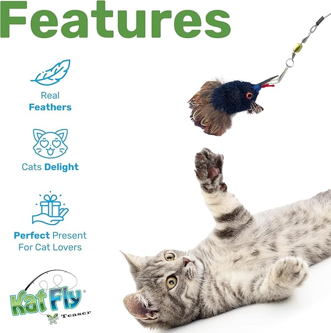 3 Inch Handmade Cat Toy Teaser Wand Refill Turkey - Brown with Feathers Natural Material Toy, Hunting Instinct Play, Interactive Exercise Attachment for Indoor Cats