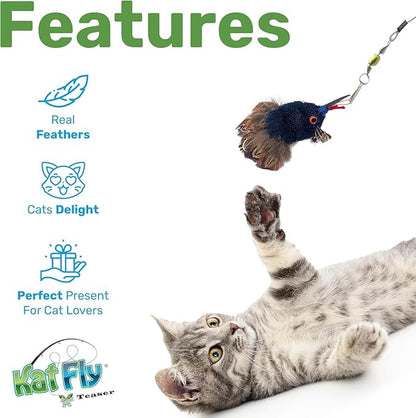 3 Inch Handmade Cat Toy Teaser Wand Refill Turkey - Brown with Feathers Natural Material Toy, Hunting Instinct Play, Interactive Exercise Attachment for Indoor Cats