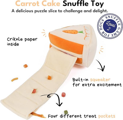CHEWFFON Easter Dog Puzzle Snuffle Toy, Carrot Cake Treat-Hiding Enrichment Toy for Boredom Relief and Mental Stimulation, Squeaky Cake Gift, Interactive Play for Small and Medium Dogs