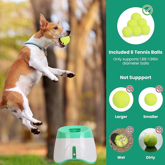 KOCASO Automatic Dog Ball Launcher with 6 Tennis Balls – 3 Adjustable Distance Settings, Interactive Fetch Machine for Small & Medium Dogs
