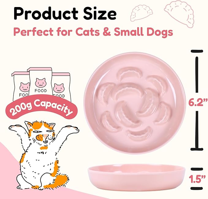 Unbreakable Slow Feeder Bowl - Melamine Puzzle Cat Bowl for Slow Eating - Cat Plates for Wet & Dry Food- Dishwasher Safe & Non Slip Design - (Pink, 1 Pack - 6.3" W*1.5H)
