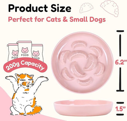Unbreakable Slow Feeder Bowl - Melamine Puzzle Cat Bowl for Slow Eating - Cat Plates for Wet & Dry Food- Dishwasher Safe & Non Slip Design - (Pink, 1 Pack - 6.3" W*1.5H)