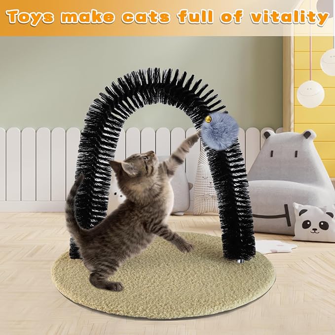Cat Self-Groomer, Arch Grooming Brush with Scratching Toy, Cat Hair Massage and Grooming Station