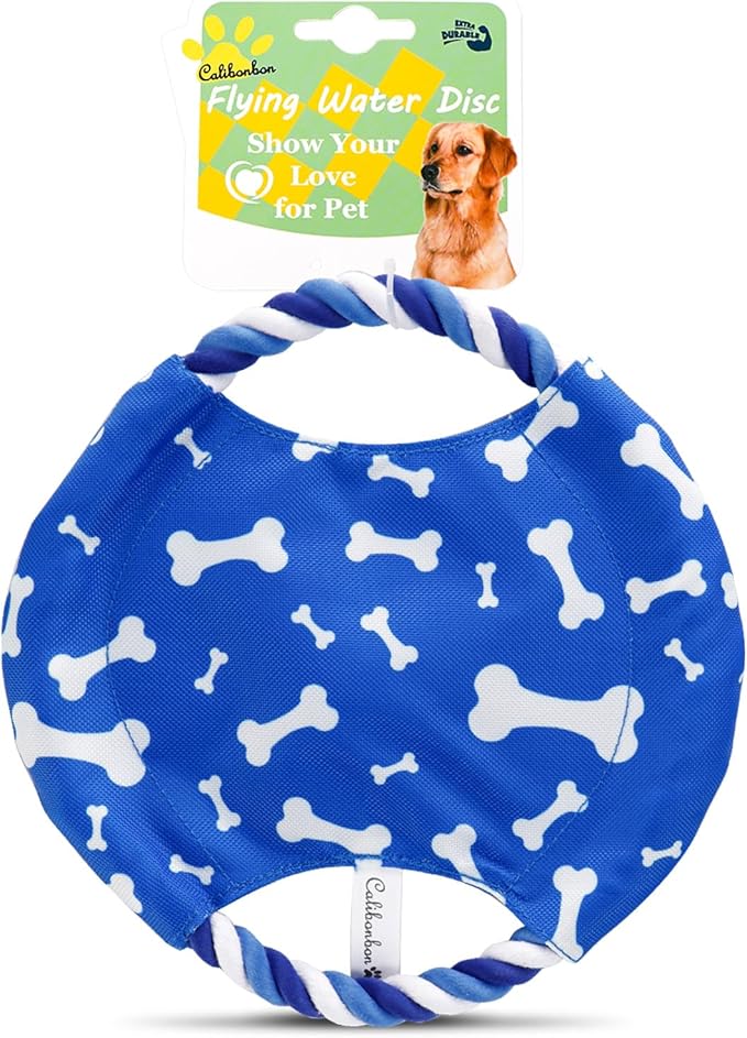 Dog Rope Flying Disc Toy with Squeaker | Durable Canvas Center & Braided Cotton Rope Ring | 2-in-1 Fetch & Tug Interactive Toy for Small & Medium Dogs | 9 Inch
