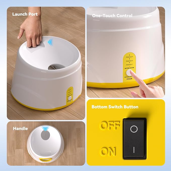 HETOO Automatic Ball Launcher for Dogs: Ball Launcher for Dogs - Tennis Thrower for Dogs with 6 Balls- Interactive Mental Stimulation Dog Toys - Small/Medium Sized Launcher- Yellow