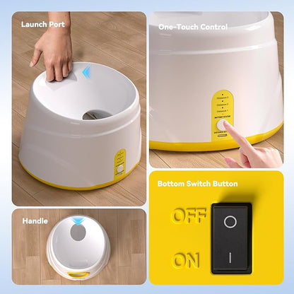 HETOO Automatic Ball Launcher for Dogs: Ball Launcher for Dogs - Tennis Thrower for Dogs with 6 Balls- Interactive Mental Stimulation Dog Toys - Small/Medium Sized Launcher- Yellow