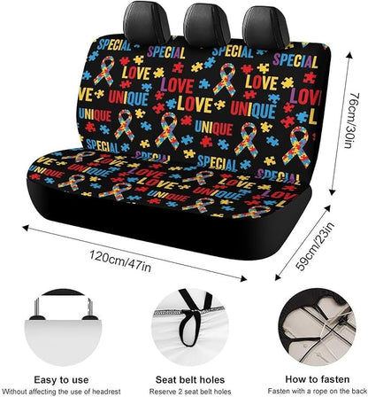 Car Interior Decor Seat Cover, Fashion Universal Stretch Back Seat Protector, Car Accessories Rear Bench Seat Covers for Trucks SUV Compatible with Autism Awareness Ribbon