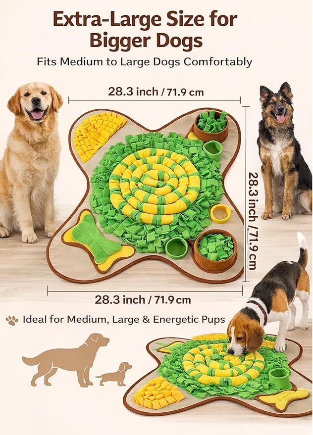 HOPET Snuffle Mat for Dogs Large Breed, 28.3''x28.3'' Interactive Puzzle Dog Food Mat, Easy to Clean, Durable, Mental Stimulation & Slow Feeding Game for All Breeds