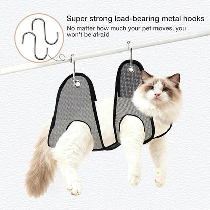 Cat Grooming Hammock, Anti-Scratching Mesh Bag, Dog and Cat Grooming Harness with S-Hook, Adorable Mesh Build, Puppy Kitten Home and Bathroom Tool for Ear Washing Combing Bathing