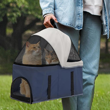 Athena Collection 4-Wheel Pet Stroller for Medium Dogs & Cats - Detachable Carrier, Cup Holder, Bottom Storage - Navy Black