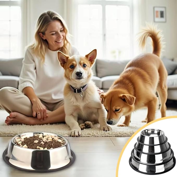 NAJOR Stainless Steel Dog Bowls,4Cup / 32oz Large Dog Food Bowls,Anti-Skid Pet Feeder Bowl and Water Bowl,Perfect Choise for for Dogs and Cats and More,Set of 2