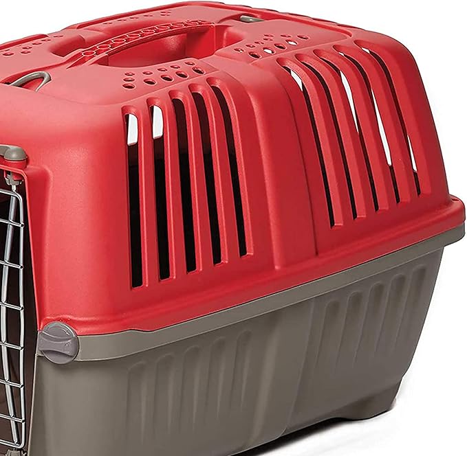 MidWest Homes for Pets Spree Travel Carrier – Hard-Sided Dog & Cat Carrier, Small Pet Travel Crate with Handle, Ventilated Design, Easy Assembly, 22-Inch, Red