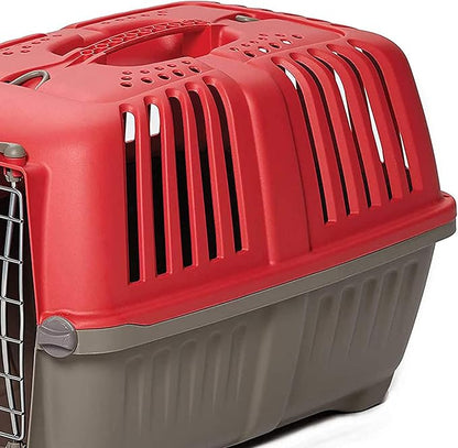 MidWest Homes for Pets Spree Travel Carrier – Hard-Sided Dog & Cat Carrier, Small Pet Travel Crate with Handle, Ventilated Design, Easy Assembly, 22-Inch, Red