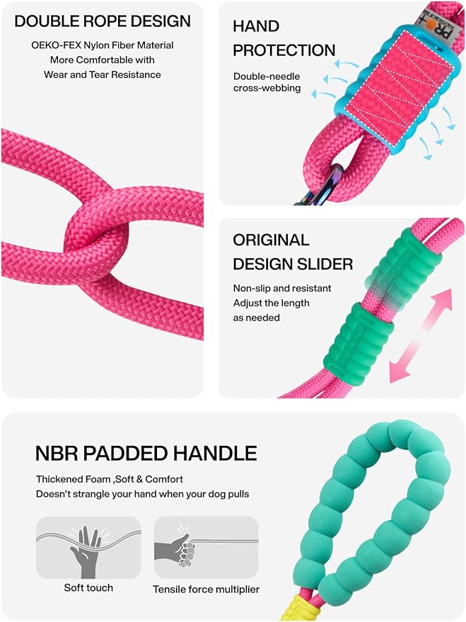 Hands Free Dog Leash 5FT Adjustable Waist Leash with NBR Padded Handle & Zinc Alloy Clip Waist/Crossbody Slip Lead Leashes for Walking (Metaverse Peach)