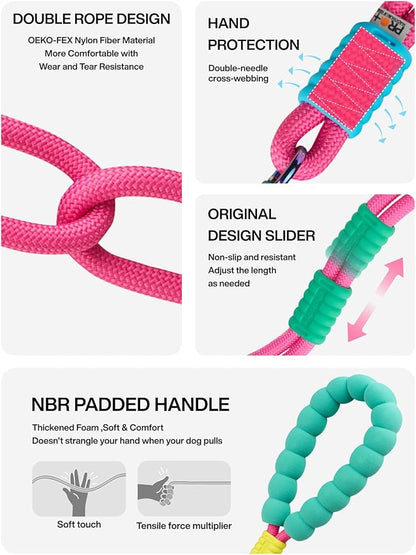 Hands Free Dog Leash 5FT Adjustable Waist Leash with NBR Padded Handle & Zinc Alloy Clip Waist/Crossbody Slip Lead Leashes for Walking (Metaverse Peach)