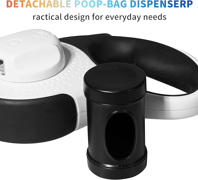 360° Tangle-Free Retractable Dog Leash 16 ft Heavy Duty Reflective Nylon Tape for Small to Medium Dogs Up to 60lbs,Soft Grip,Lock,Medium Size,White