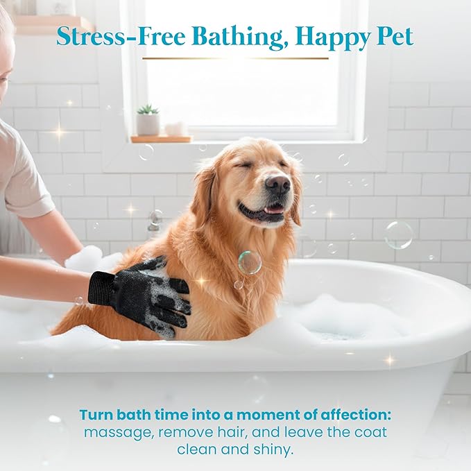 Pet Hair Remover Gloves System – 3-in-1 Set: 2 Grooming Mitts + 1 Reusable Pad for Dogs, Cats & Horses – Professional Shedding Brush for Long & Short Hair