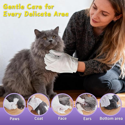 Pet Wipes, Cleaning Glove Wipes for Dogs & Cats Hypoallergenic, Lick-Safe, Full-Body Grooming & Deodorizing Wipes for Daily Care & Travel Friendly (6 Packs)