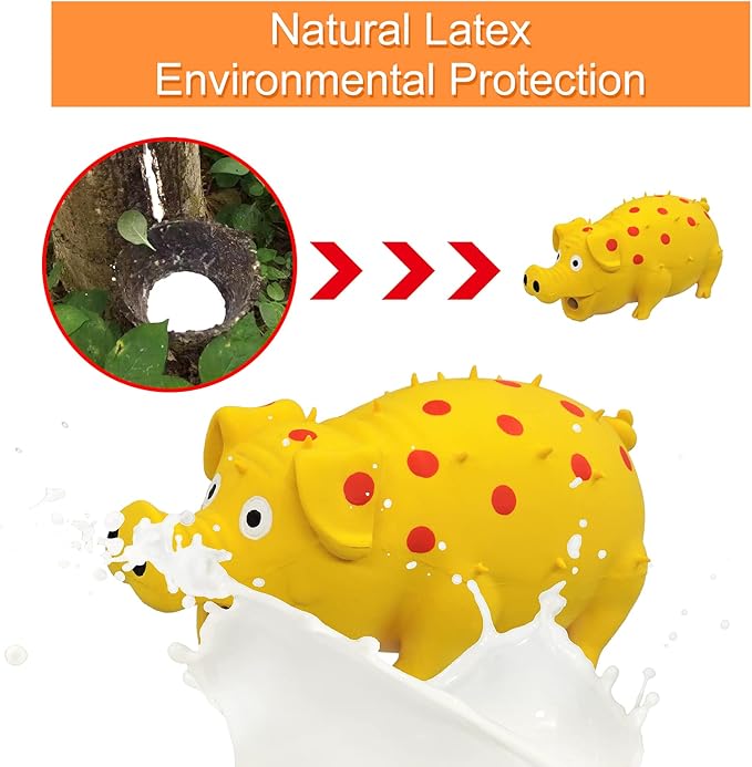 Andiker Dog Squeaky Toy, Dots Latex Dogs Chew Toys with a Oinks Sound Squeaker Grunting Pig Dog Toy Durable Self Play 8" Dogs Squeeze Toy for Dental Biting Chasing to Kill Boring Time (Yellow)