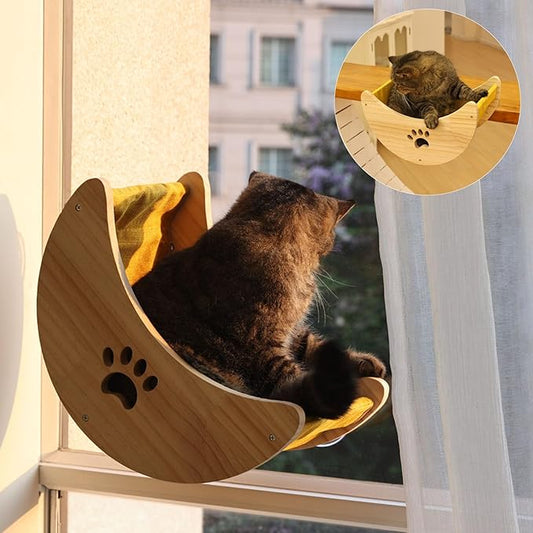 Cat Window Perch Hammock Bed with Strong Suction Cups, Space-Saving Window Cat Bed for Indoor Cats, Multi-Use Moon Shelf for Desk or Window