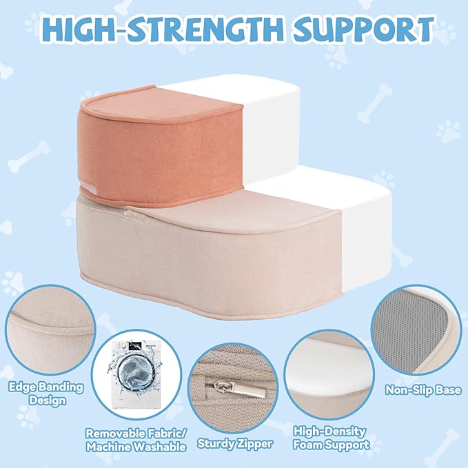 Dog Stairs for Small Dogs 11.8" H,2 in 1 Dog Steps for High Bed Couch 2-Step Pet Stairs for Dogs to Get On Bed,High Density Foam Non-Slip Pet Ramp for Puppy Older Cat