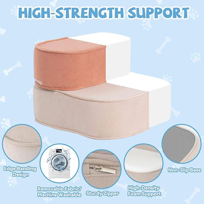 Dog Stairs for Small Dogs 11.8" H,2 in 1 Dog Steps for High Bed Couch 2-Step Pet Stairs for Dogs to Get On Bed,High Density Foam Non-Slip Pet Ramp for Puppy Older Cat
