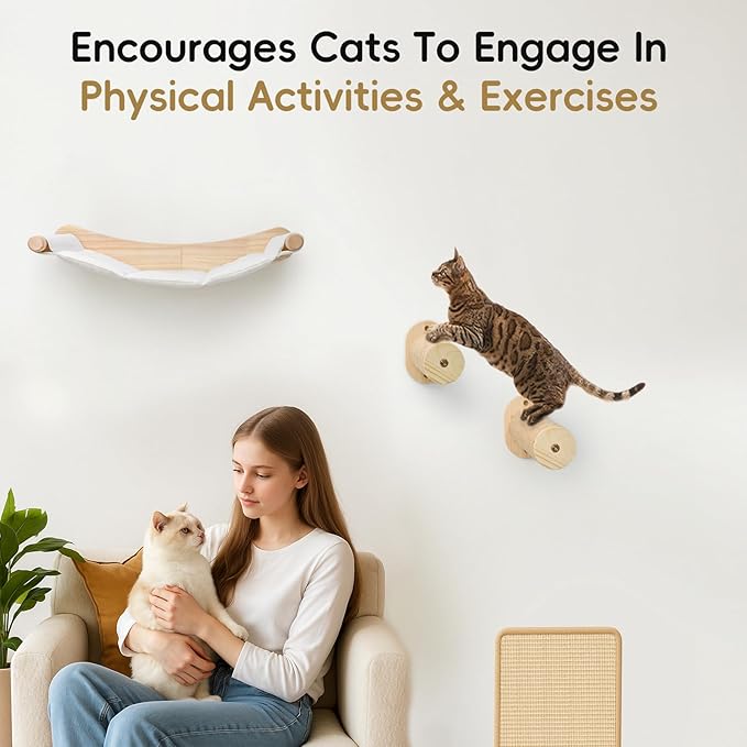 Cat Wall Hammock, 2 Pcs Cats Climbing Shelf, Large Wall Shelves Bed and Scratcher Board for Climbing, Sleeping, Playing, Scratching Mat,for Indoor Cat Mounted Furniture Perch