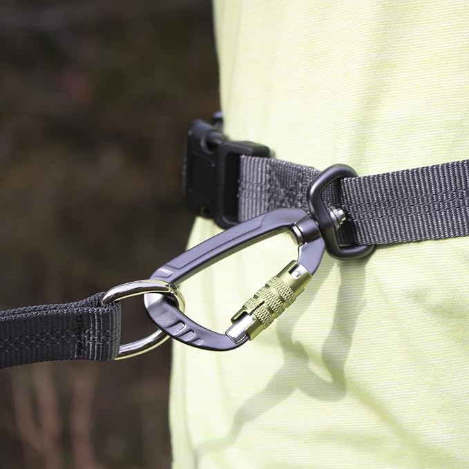 Tuff Mutt Hands-Free Waist Leash for Dog Walking, Running and Hiking, Carabiner Clip, Adjustable Belt with Double Handle, Reflective Bungee Design for Large & Medium Dogs