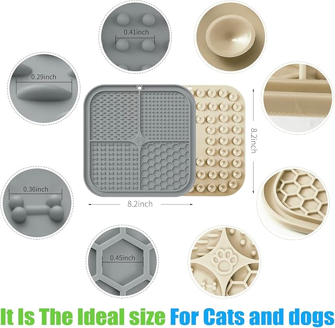 Lick Mat for Dogs, Premium Lick Pad with Suction Cups for Dog Anxiety Relief, Slow Feeder Dog Bowls, Bathing, Grooming and Training (Cyan, Purple, Beige, Grey, 4pack)