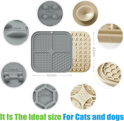 Lick Mat for Dogs, Premium Lick Pad with Suction Cups for Dog Anxiety Relief, Slow Feeder Dog Bowls, Bathing, Grooming and Training (Cyan, Purple, Beige, Grey, 4pack)